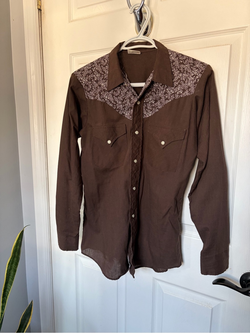 Vintage Wagon Boss 1970s brown floral Western Pearl Snap Shirt